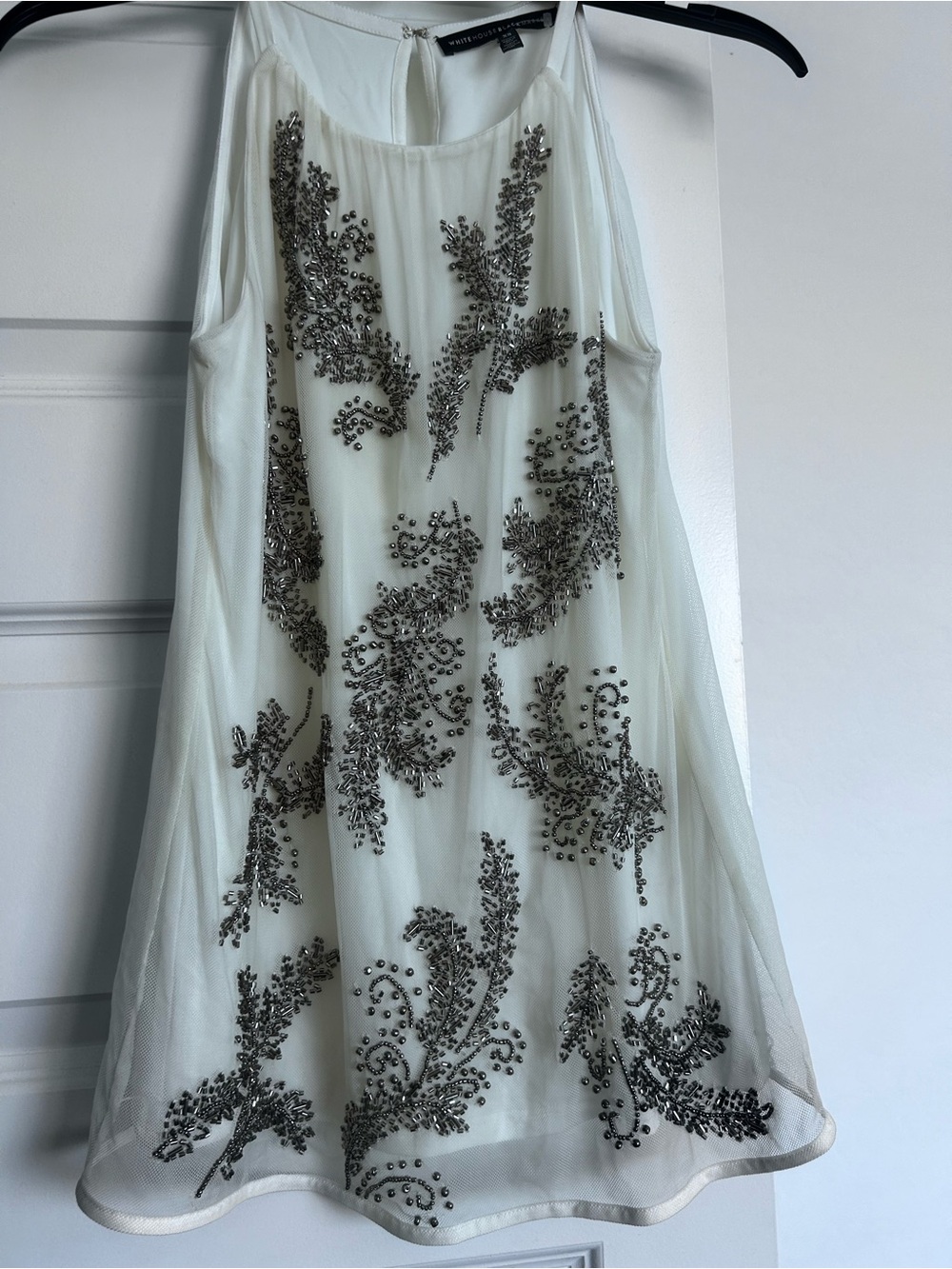 White House Black Market White Embellished Sleeveless Tunic Top